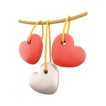3d rendering reds and white hearts hanging icon. 3d render icon hearts. Reds and Stock Illustration