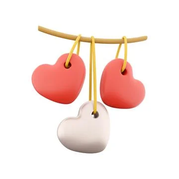 3d rendering reds and white hearts hanging icon. 3d render icon hearts. Reds and Stock Illustration