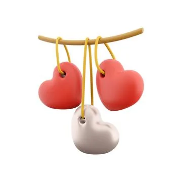 3d rendering reds and white hearts hanging icon. 3d render icon hearts. Reds and Illustrazione stock