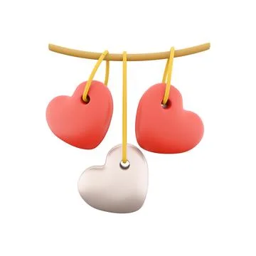 3d rendering reds and white hearts hanging icon. 3d render icon hearts. Reds and Stock-Illustration