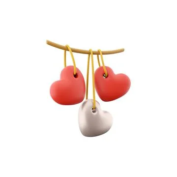 3d rendering reds and white hearts hanging icon. 3d render icon hearts. Reds and 스톡 일러스트