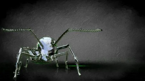 3d rendering of a reflective ant on a dark black background Illustrazione stock