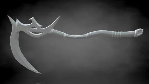 3d rendering of a reflective axe on a dark black background Stockillustratie