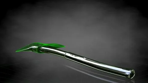 3d rendering of a reflective axe on a dark black background Stock Illustration