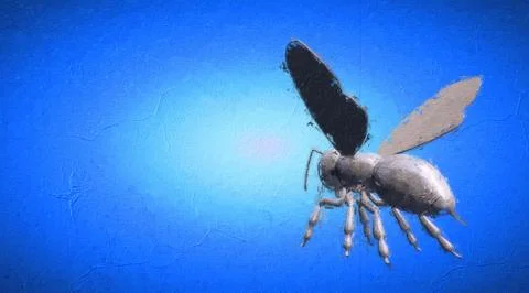 3d rendering of a reflective bee insect on a background Illustrazione stock