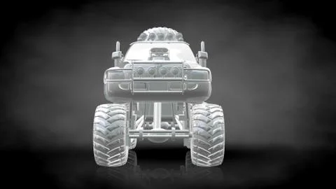 3d rendering of a reflective big car on a dark black background Stock Illustration