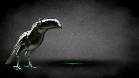 3d rendering of a reflective bird on a dark black background Stock Illustration