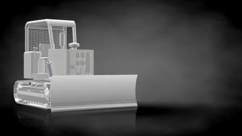 3d rendering of a reflective Bulldozer  on a dark black background Stock Illustration