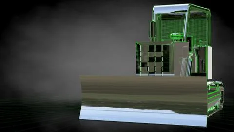3d rendering of a reflective Bulldozer on a dark black background Stock Illustration