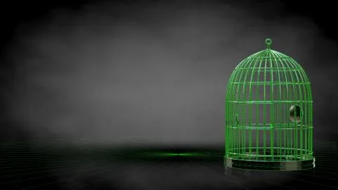 3d rendering of a reflective cage on a dark black background Stock Illustration