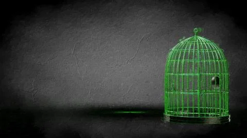 3d rendering of a reflective cage on a dark black background Stock Illustration