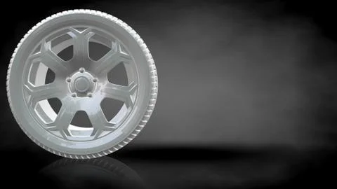 3d rendering of a reflective car tire on a dark black background Stock Illustration