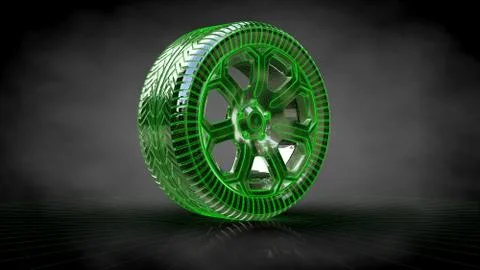 3d rendering of a reflective car tire on a dark black background Stock Illustration