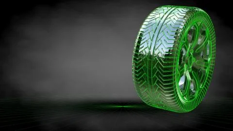 3d rendering of a reflective car tire on a dark black background Stock Illustration