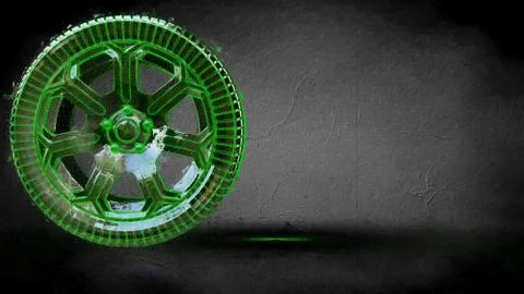 3d rendering of a reflective car tire on a dark black background Stock Illustration