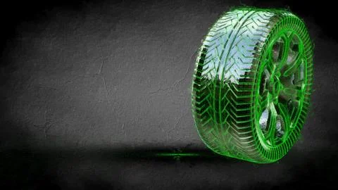3d rendering of a reflective car tire on a dark black background Stock Illustration