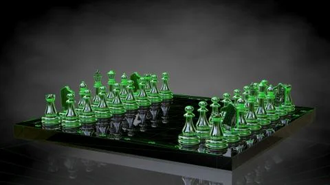 3d rendering of a reflective chess on a dark black background Stock Illustration