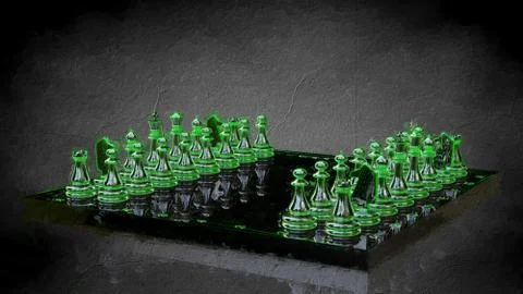 3d rendering of a reflective chess on a dark black background Stock Illustration