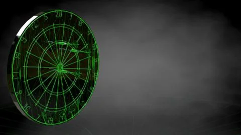 3d rendering of a reflective dart game on a dark black background Stock Illustration