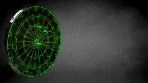 3d rendering of a reflective dart game on a dark black background Stock Illustration