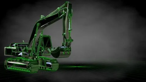 3d rendering of a reflective digger machine on a dark black background Stock Illustration