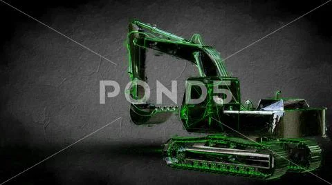 3d rendering of a reflective digger machine on a dark black background Stock Illustration