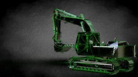 3d rendering of a reflective digger machine on a dark black background Stock Illustration