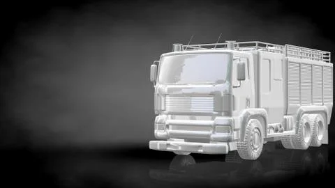 3d rendering of a reflective fire fighter car on a dark black background Stock Illustration
