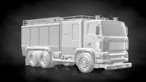 3d rendering of a reflective fire fighter car on a dark black background 스톡 일러스트