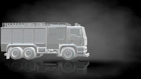 3d rendering of a reflective fire fighter car on a dark black background 스톡 일러스트