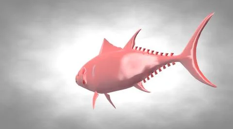 3d rendering of a reflective fish shape swimming with fins Stock Illustration