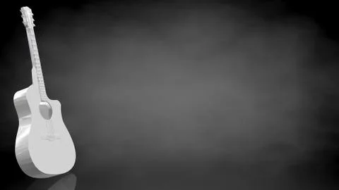 3d rendering of a reflective guitar on a dark black background Illustrazione stock