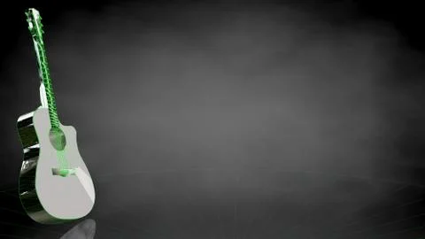 3d rendering of a reflective guitar on a dark black background イラスト素材
