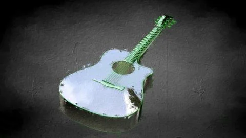 3d rendering of a reflective guitar on a dark black background Stock Illustration