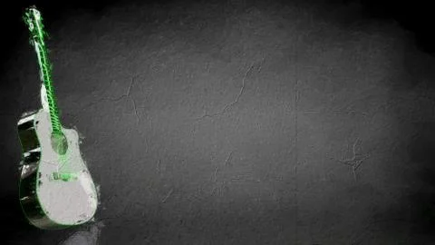 3d rendering of a reflective guitar on a dark black background Illustrazione stock