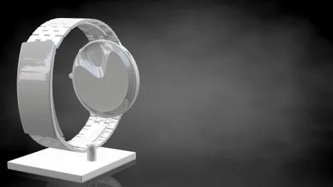 3d rendering of a reflective hand watch on a dark black background Stock Illustration