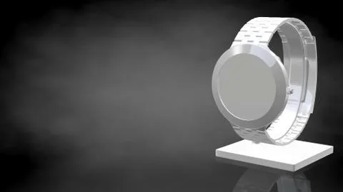 3d rendering of a reflective hand watch on a dark black background Stock Illustration