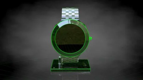 3d rendering of a reflective hand watch on a dark black background Stock Illustration