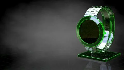 3d rendering of a reflective hand watch on a dark black background Stock Illustration