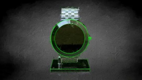 3d rendering of a reflective hand watch on a dark black background Stock Illustration