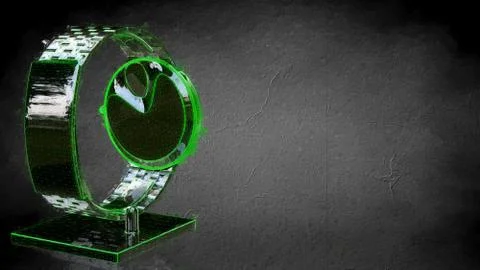 3d rendering of a reflective hand watch on a dark black background Stock Illustration