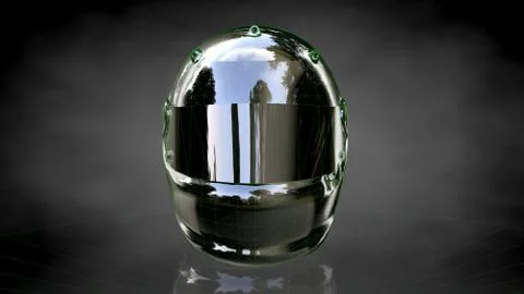 3d rendering of a reflective helmet on a dark black background Stock Illustration