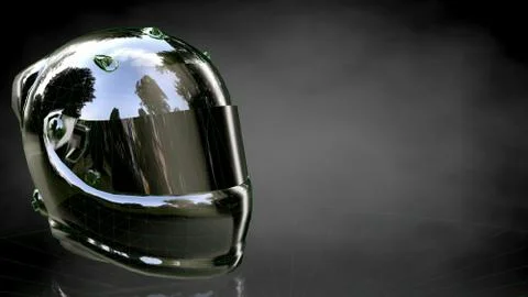 3d rendering of a reflective helmet on a dark black background Stock-Illustration