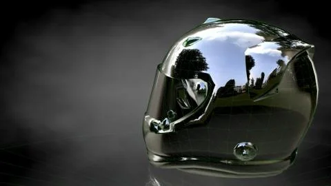 3d rendering of a reflective helmet on a dark black background Stock-Illustration
