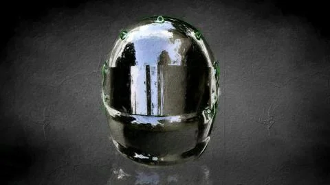 3d rendering of a reflective helmet on a dark black background Stock-Illustration