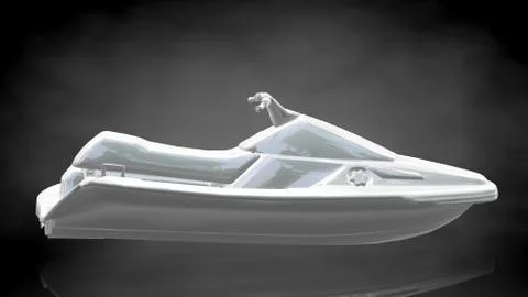 3d rendering of a reflective jet ski on a dark black background Illustrazione stock