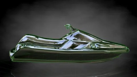 3d rendering of a reflective jet ski on a dark black background Illustrazione stock