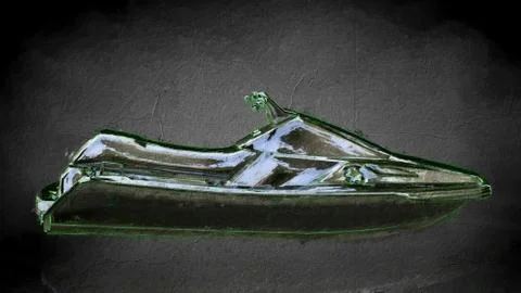 3d rendering of a reflective jet ski on a dark black background Stock Illustration