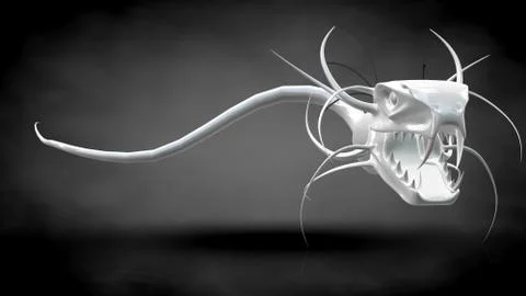 3d rendering of a reflective monster snake on a dark black background Stock Illustration