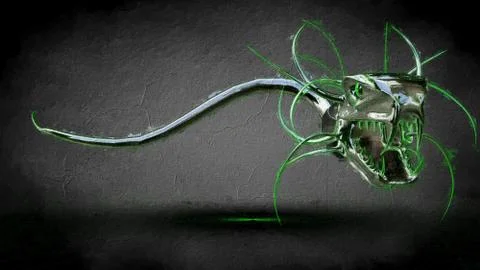 3d rendering of a reflective monster snake on a dark black background Stock Illustration